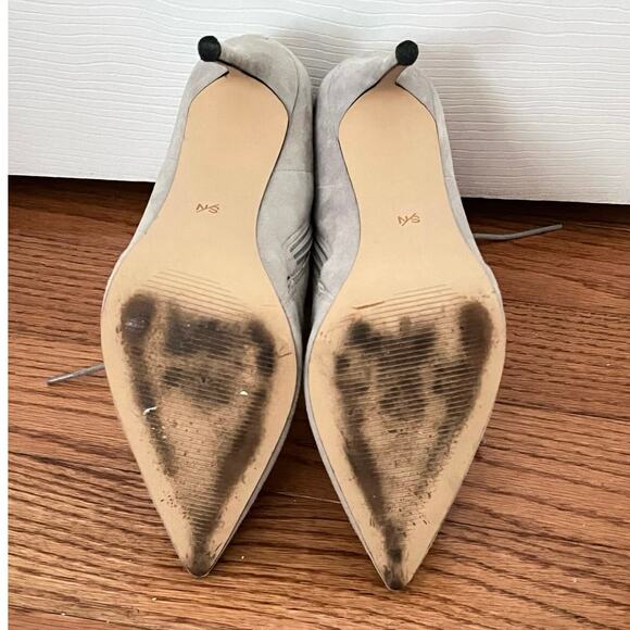 Something Navy Grey Soft Suede Stiletto Lace-up Pointy Toe Booties Size 9 $200 - Picture 10 of 12